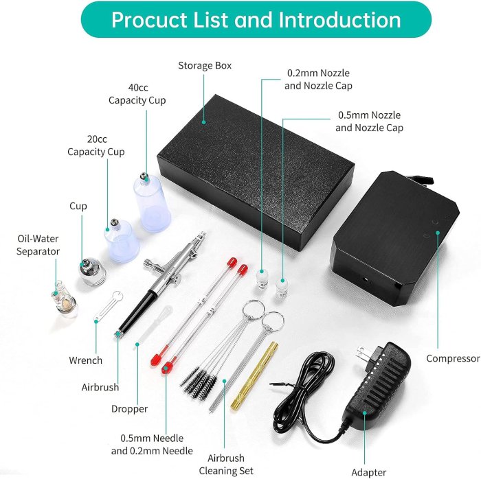 Gocheer Airbrush Kit with Compressor (0.2/0.3/0.5mm Nozzle) (image 5)