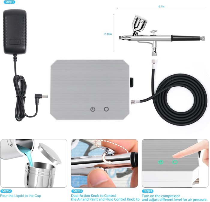 Gocheer Airbrush Kit with Compressor (40 PSI, 0.2/0.3/0.5mm Nozzle) (image 5)