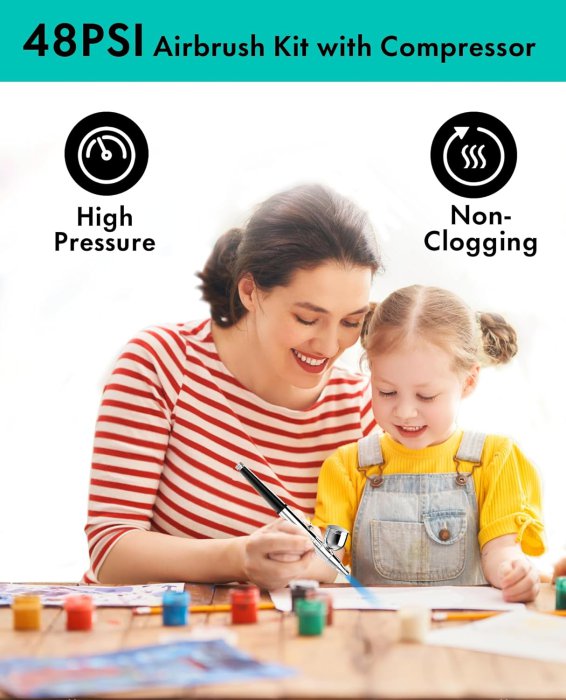 Gocheer Airbrush Kit with Compressor, 48 PSI, 0.2/0.3/0.5mm Nozzle, Black. (image 2)