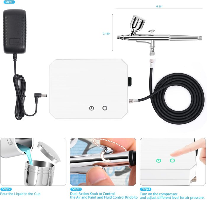 Gocheer Airbrush Kit with Compressor (White) (image 5)