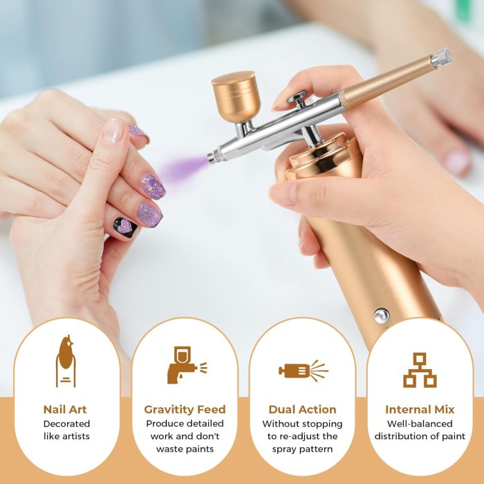 Gocheer Cordless Airbrush Kit - 48PSI Rechargeable Set with 0.2/0.3/0.5mm Nozzles (image 4)