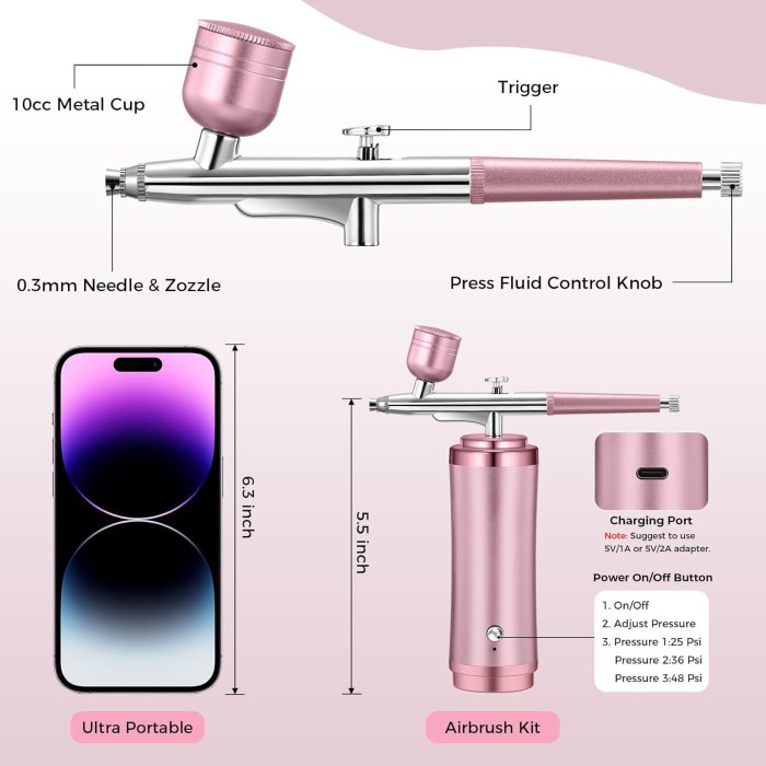 Gocheer Cordless Airbrush Kit - Rechargeable with 0.2/0.3/0.5mm Nozzles (image 2)